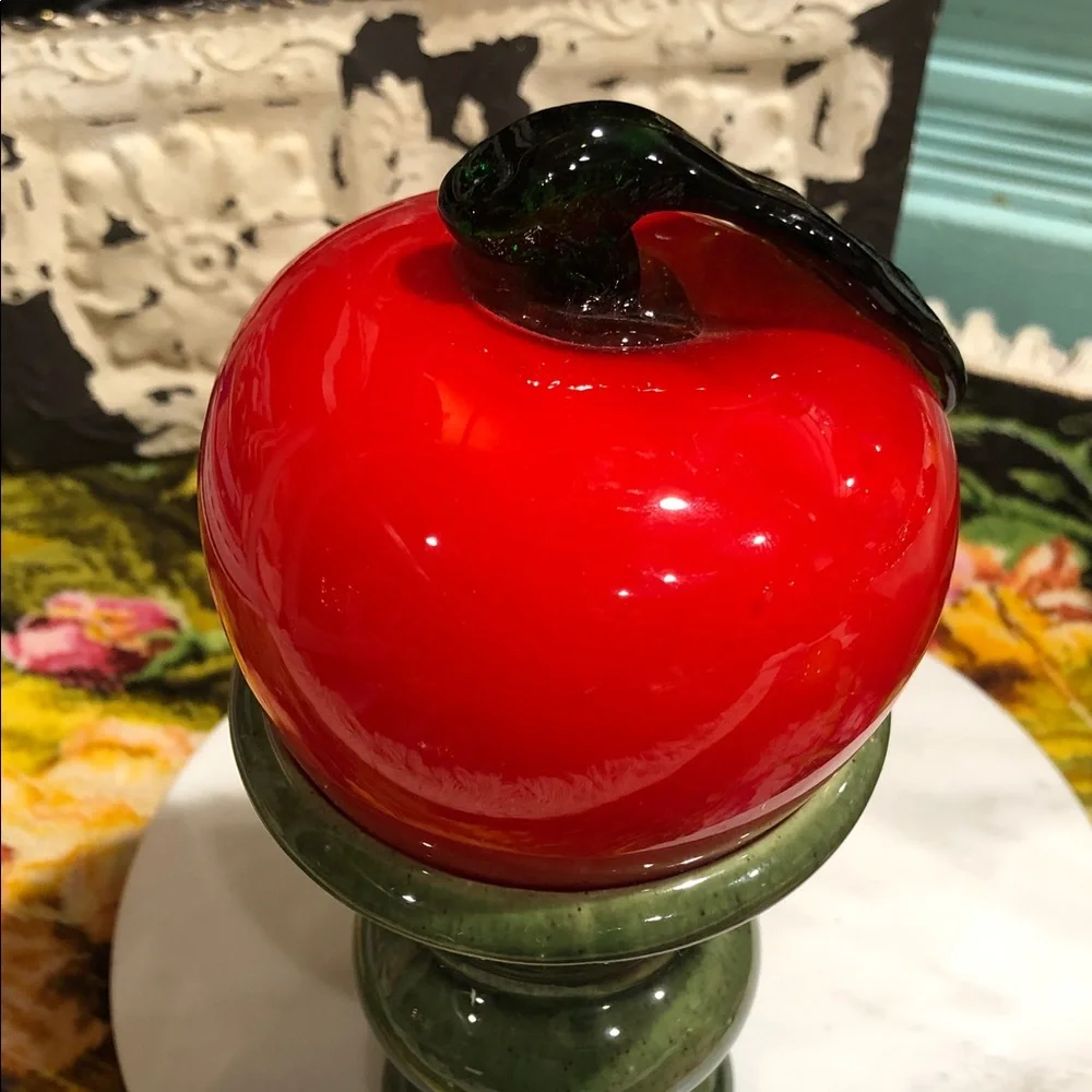 ❤️Vintage Red Glass Apple Decor